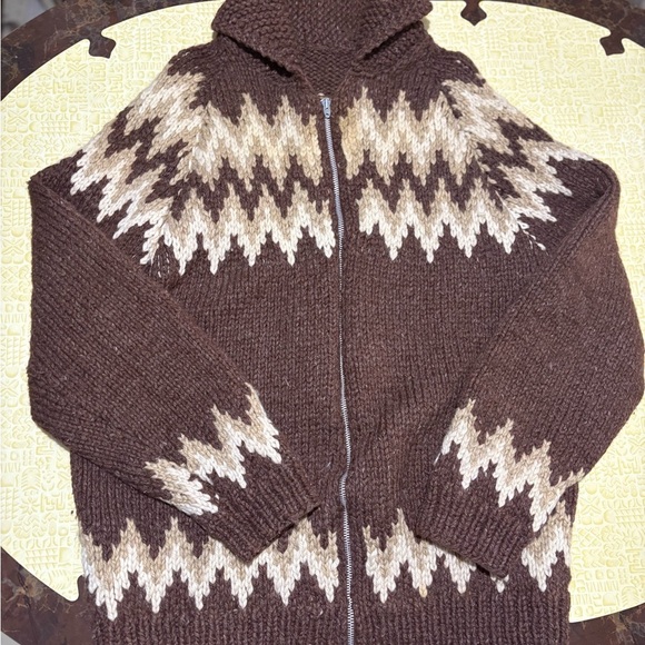 Vintage Brown and Cream Zigzag Knit Pattern Men's Sweater - Picture 1 of 8
